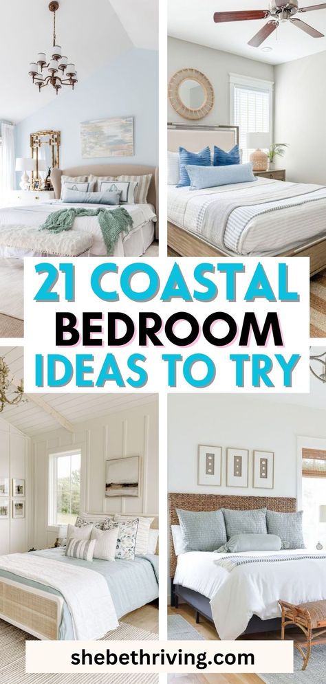 Coastal Bedroom Ideas Shore Bedroom Ideas, Beach Guest Room Ideas, Beachy Master Bedrooms Decor, Coastal Twin Bedroom Ideas, Coastal Blue Bedroom Ideas, Coastal Bedrooms Ideas, Beach Cottage Bedrooms Coastal Style, Turquoise Room Bedroom, Coastal Bedroom Inspiration