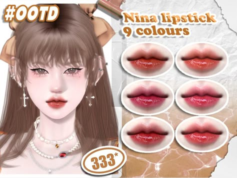 asan333's 333-Nina lipstick Kpop Maxis Match Cc, Soft Sims 4 Cc Clothes, Sims 4 Cc Earphones, Makeup Sims4 Cc, Sims4 Lips, Sims 4 Asian Makeup, Female Lips, Sims 4 Cc Eyes, The Sims 4 Skin