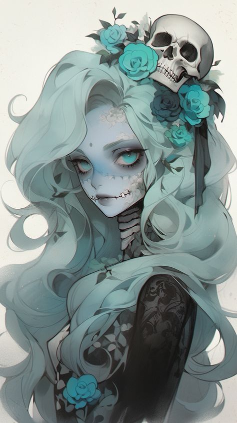 Character Art Ideas, Drawing Of A Woman, Skull And Roses, Emo Art, Halloween Artwork, Comic Art Girls, Beautiful Dark Art, A Skull, Procreate Brushes