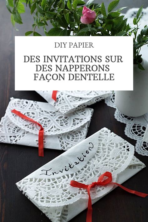 Tuto DIY : faire des invitations sur des napperons en dentelle de papier Doily Invitations Diy, Kirigami, Paper Crafts Diy, Diy Paper, Origami, Envelope, Paper Crafts