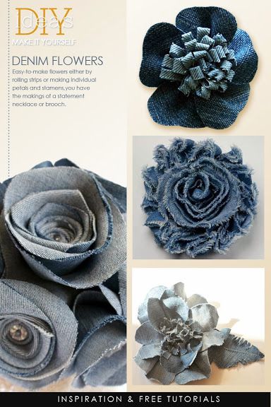 @: denim Återvinna Jeans, Artisanats Denim, Sewing Jeans, Diy Flores, Fleurs Diy, Blue Jeans Crafts, Denim Jewelry, Denim Flowers, Denim Ideas