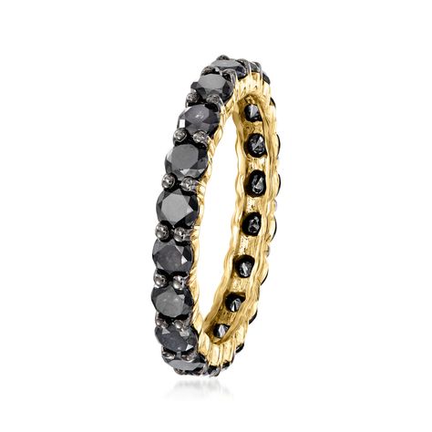 Ross-Simons - 2.00 ct. t. w. Black Diamond Eternity Band Ring in 14kt Yellow Gold. Size 5. Leave any gray areas behind and commit to a bold style with our dramatic 2.00 ct. t. w. round brilliant-cut black diamond eternity band! The gems sparkle from every angle of this ring in simple settings of 14kt yellow gold with black rhodium. 1/8" wide. Black diamond eternity band. Diamond birthstones are the perfect gift for April birthdays. Square Cut Black Diamond Ring, Black Diamond Eternity Band, Black Diamond Band Ring, Black Diamond Band, Black Diamond Wedding Band, Black Fingers, Black Diamond Wedding Rings, Black Diamond Wedding Bands, Black Diamond Bands