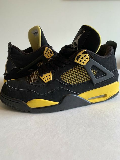 Size 10.5 Men’s Nike Air Jordan 4 IV Thunder GS 408452-008 Black Yellow Retro Get a price at https://copapair.com/size-10-5-mens-nike-air-jordan-4-iv-thunder-gs-408452-008-black-yellow-retro/ Yellow Jordan 4s Outfit Men, Yellow Jordan 4’s, Jordan 4 Black And Yellow, Black And Yellow 4s, Yellow Thunder 4s Jordans Outfit, Thunder Jordans, Black And Yellow Jordans, Jordans Yellow, Yellow Thunder 4s