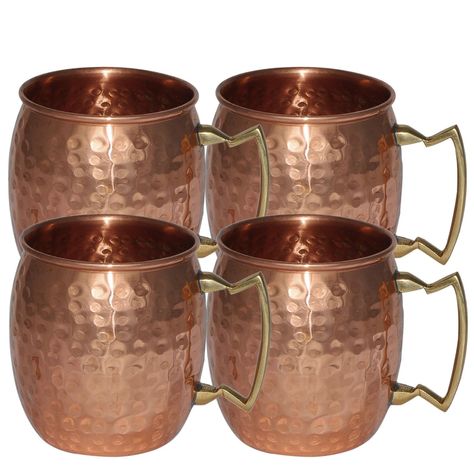 Set of 4, Copper Mule Mug Hammered Lacquered Finish Indian Drink-ware, Diameter 4.5 Inches, Copper Mule Mugs, Copper Kitchen Utensils, Copper Moscow Mule Mugs, Copper Cups, Copper Mugs, Copper Kitchen, Garden Kitchen, Dining Bar, Mug Set