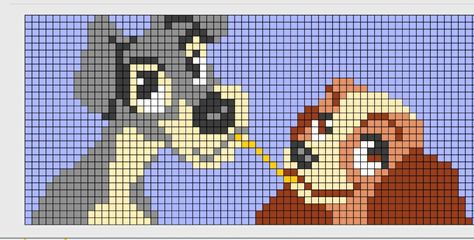 Alpha pattern Pixel Art Templates Disney, Pixel Art Pattern Disney, Pixel Crochet Disney, Disney Pixel Art Grid, Disney Graphgan, Disney Grid Patterns, Pixel Art Templates Pattern, Crochet Graphs Disney, Lady And The Tramp Perler Beads