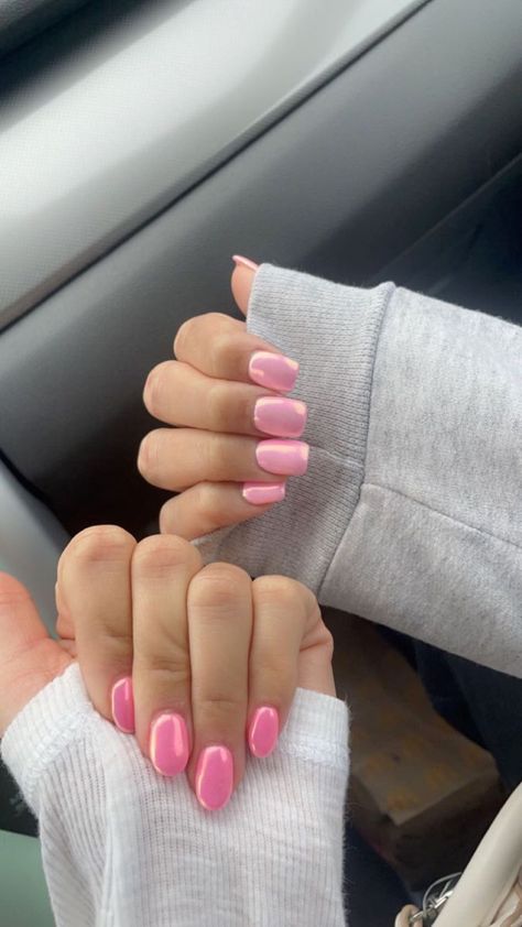 Valentine’s Day nail inspo 💕 Pink Chrome Nails Dip, Pink Nails Taylor Swift, Popular Pink Nails, Dark Pink Glazed Nails, Pink Crome Nails Square, Subtle Barbie Nails, Bachelorette Nails The Bride Pink, Light To Dark Pink Nails, Bright Light Pink Nails