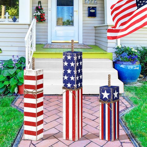 PRICES MAY VARY. Patriotic Outdoor Decor: the package includes 3 pieces of patriotic rustic yard signs in 3 sizes, ensuring that you have most essential elements to enhance your outdoor decor, for your 4th of July decorating needs Dimensional Versatility: the wooden porch sign comes in 3 sizes, approx. 11.81 inches/ 30 cm, approx. 15.75 inches/ 40 cm and approx. 19.69 inches/ 50 cm in height, and approx. 3.15 inches/ 8 cm in width, whether it's to place on a ledge, or set in the garden, it would American Flag Welcome Sign, Patriotic Outdoor Decor, Front Door Garden, Large Porch, Sign For Front Door, Wood Yard Art, Garden Totem, Veteran Day, Door Garden