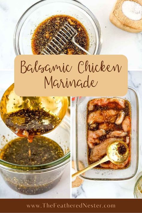 This balsamic chicken marinade is simple to make and full of flavor. The honey provides sweetness, while the vinegar gives it a nice tangy flavor. Mix it up in the morning, then let your chicken marinade all day in the fridge for an easy make-ahead dinner. Then grill or bake the balsamic chicken for a fantastic chicken meal everyone will love. Balsamic Grilled Chicken Marinade, Chicken Balsamic Marinade, Grilled Chicken Quick Marinade, Aip Marinades For Chicken, Wine Marinade For Chicken, Honey Balsamic Chicken Marinade, Balsamic Mustard Chicken, Balsamic Vinegarette Marinade Chicken, Basil Balsamic Chicken Marinade