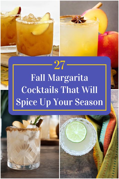 Collage of 4 fall margarita cocktails. Margarita Cocktail Recipes, Spicy Margarita Recipe, Margarita Cocktails, Mixology Recipes, Flavored Margaritas, Fall Cocktails Recipes, Fall Cocktail, Seasonal Fruits, Spicy Margarita