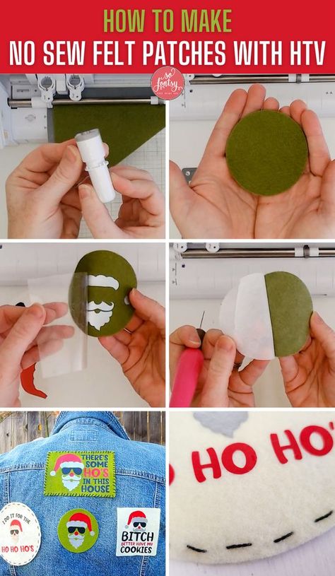 Step by step tutorial on How to Make No Sew Felt Patches with Heat Transfer Vinyl #htv Felt Tutorials Step By Step, Htv On Felt, Felt Patches, Sew Felt, Silhouette School Blog, Htv Projects, Felt Patch, Paper Liner, Felt Craft