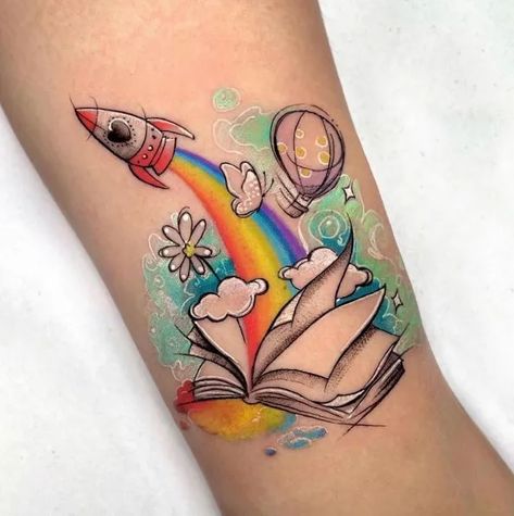 Reading Rainbow Tattoo, Stripe Tattoo, Rainbow Tattoo, Finger Tattoos For Couples, 30 Tattoo, Watercolor Tattoo Ideas, Butterfly Tattoos On Arm, Beetle Tattoo, Red Heart Tattoos