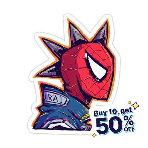 Decorate laptops, Hydro Flasks, cars and more with removable kiss-cut, vinyl decal stickers. Glossy, matte, and transparent options in various sizes. Super durable and water-resistant. Spider-Punk from Across the Spider-Verse! Spider Punk Art, Spider Man Stickers, Punk Spider Man, Cars Stickers, Spider Punk, Across The Spider Verse, Graffiti Alphabet, Punk Art, Body Pose Drawing