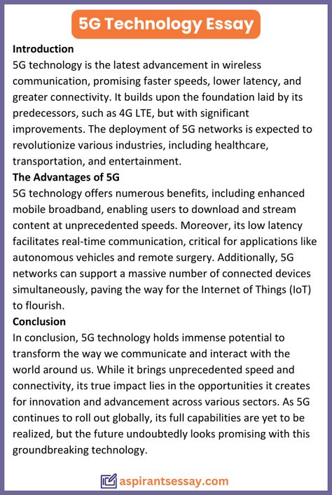 Essay on 5G Technology in English (150, 200, 250, 500 Words) | More samples are on the blog for students to get different essay writing idea. Click on the image & explore. Personalized writing services for all your needs Homework Heroes: Boost Your Academic Journey 🎓 essay buy phone, ai essay writer for college students, common app essay format examples 💡 #assignmentwritingservice Informative Speech Topics, Common App Essay, 500 Word Essay, Speech Topics, Essay Samples, Poem Analysis, Informative Essay, Essay Format, Paragraph Essay