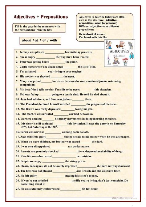 Prepositional Phrases Worksheets, Adjectives Prepositions, Adjectives To Describe Personality, Adjectives Grammar, Antonyms Worksheet, Preposition Worksheets, English Prepositions, Nouns And Pronouns, Similes And Metaphors