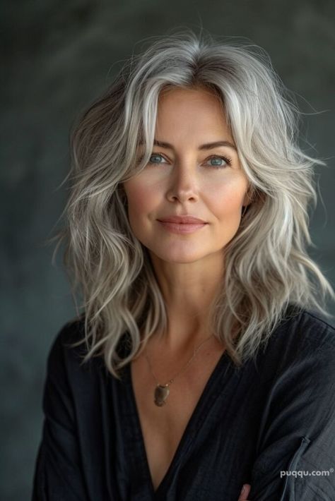 medium-length-hairstyles- Medium Haircuts, Grey Hair Inspiration, Beautiful Gray Hair, Haircuts For Medium Hair, Medium Length Hair Cuts, Grey Hair, Hair Today, Great Hair, Beach Waves