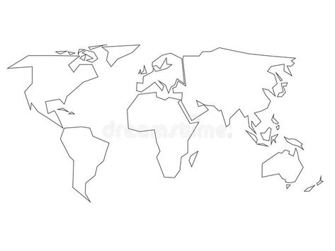 Simplified black outline of world map divided to six continents. Simple flat vector illustration on white background royalty free illustration Outline Of World Map, Simple World Map, World Outline, World Map Silhouette, World Map Template, Blank World Map, World Map Outline, Color World Map, Map Murals