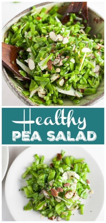 This Healthy Pea Salad recipe is fresh and easy to make! It's prepared with snap peas that are tossed in a vibrant lemon vinaigrette. This salad is served cold and is perfect for a summer picnic or BBQ. It's topped with crunchy almonds and mint. This side dish is vegetarian and gluten free. It's great for clean eating. Perfect for a light lunch or to serve alongside dinner. Great for using up garden peas! #pea #salad #healthy #easy #recipes #snap #mint #crunchy #vegetarian #glutenfree Healthy Pea Salad, Snap Peas Recipe, Snap Pea Salad, Garden Peas, Healthy Easy Recipes, Pea Salad Recipes, Mint Salad, Salad Healthy, Pea Salad