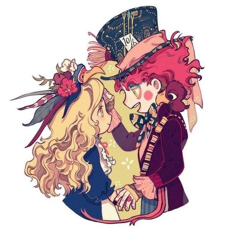 Hatter X Alice, Mad Hatter X Alice, Alice In Wonderland Fanart, Alice In Wonderland Aesthetic, Drawing Hands, Arte Punk, Alice Madness, Minimalist Tattoos, Cute Animal Drawings Kawaii