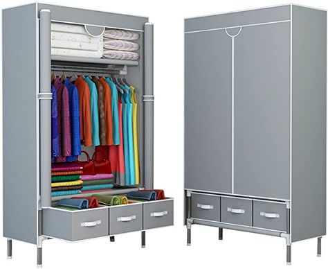 Portable Wardrobe Closet, Sliding Curtains, Metal Tub, Portable Wardrobe, Beautiful Closets, Portable Closet, Rolling Door, Hanging Rack, Door Wardrobe