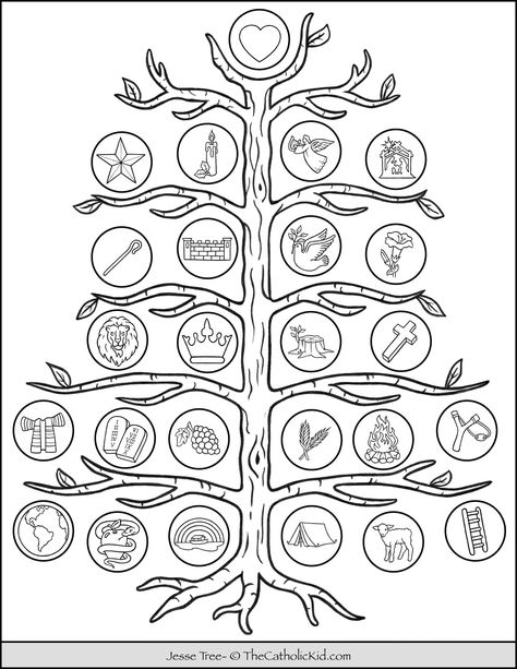 Decorate a Jesse Tree Coloring Page - TheCatholicKid.com Free Jesse Tree Printable Ornaments, Rosary Coloring Page, Jesse Tree Printable Ornaments, Jesse Tree Cross Stitch Ornaments, Monstrance Coloring Page, Jesse Tree Symbols, Tree Of Jesse, Jesse Tree Advent, Jesse Tree Ornaments