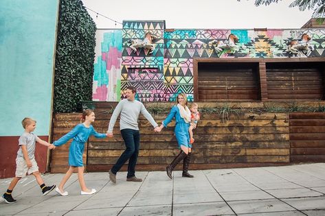 San Diego Family Photographer | Little Italy | Urban Photo Session Mural Family Photoshoot, Nike Shoot, Urban Family Photoshoot, Mural Photoshoot, Photoshoot In The City, Urban Mural, Urban Family Photos, Mural Portrait, Urban Shoot