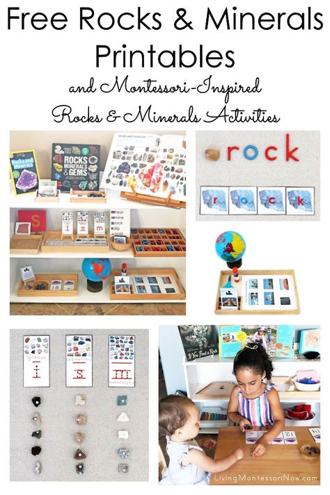 These free rocks and minerals printables and Montessori-inspired rocks and minerals activities are designed for preschoolers through early elementary. Perfect for home or classroom for a geology unit - Living Montessori Now #Montessori #homeschool #rocksandminerals #freeprintables #preschool #kindergarten Geology Unit Study, Rocks And Minerals Preschool, Rocks And Minerals Activities, Minerals Activities, Geology Activities, Rock Unit, Division Activities, Montessori Science, Montessori Printables