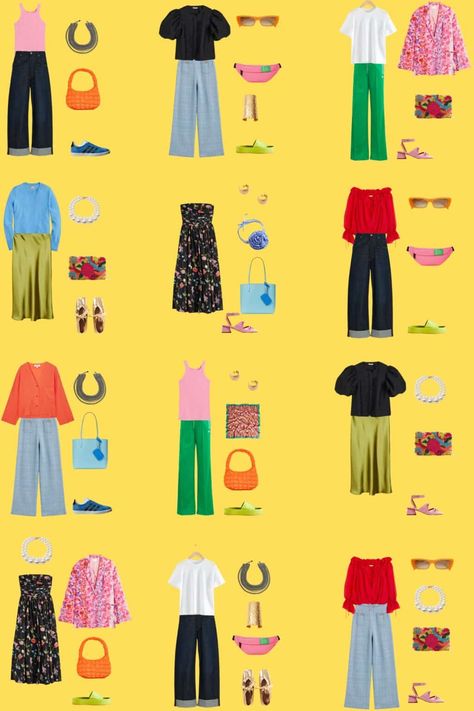 A 12 Piece Maximalist Summer Capsule Wardrobe - livelovesara Maximalist Style Fashion, Maximalist Outfit, Maximalist Outfits, Clothes Capsule Wardrobe, Capsule Wardrobe Women, Spring Summer Capsule Wardrobe, Colorful Wardrobe, Maximalist Style, Minimalist Summer