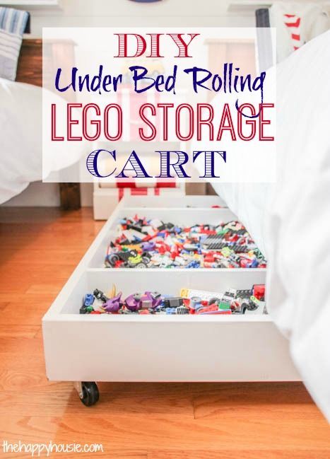 Make your own DIY Under Bed Rolling Lego Storage Cart at thehappyhousie.com-18 Deco Lego, Sibling Room, Lego Organization, Diy Rangement, Úložný Box, Lego Table, Boys Rooms, Lego Room, Lego Storage