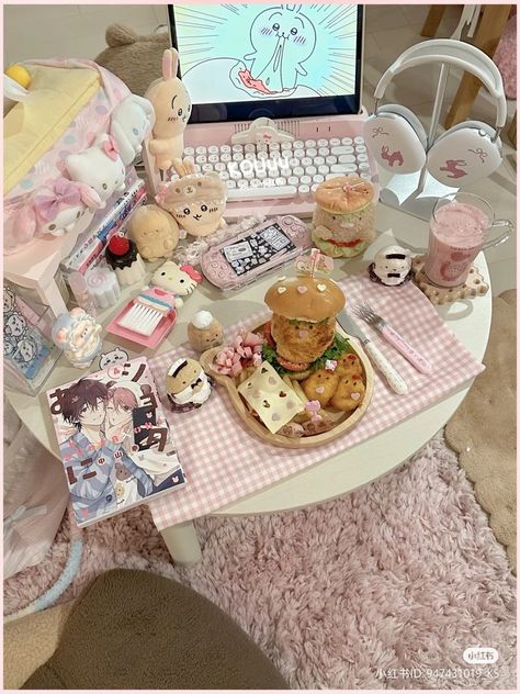 #aesthetic Room Inspo Desk, Bedroom Korean, Sanrio Bedroom, Bedroom Preppy, Angels Figurines, Korean Apartment, Lyna Youtube, Ipad Essentials, Sonny Angels