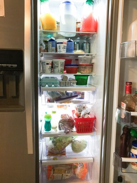 Fridge Organization For Side By Side, Side By Side Fridge Organization Ideas, Fridge Side By Side, French Door Fridge Organization, Side By Side Fridge Organization, Narrow Refrigerator, Organization Refrigerator, Small Fridge Organization, Refrigerator Makeover