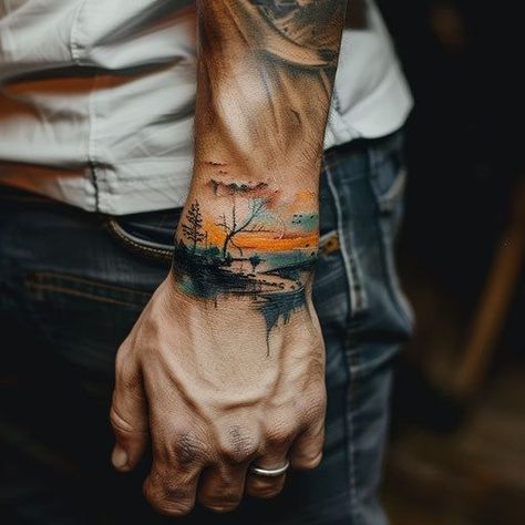 Men’s Tattoo Styles, Tree Armband Tattoo, Mens Nature Tattoo Sleeve, 3/4 Sleeve Tattoos For Guys, America Tattoos For Men, Half Sleeve Tattoos For Guys Forearm, Mens Small Tattoos, Mens Wrist Tattoos, Wrist Tattoos Men