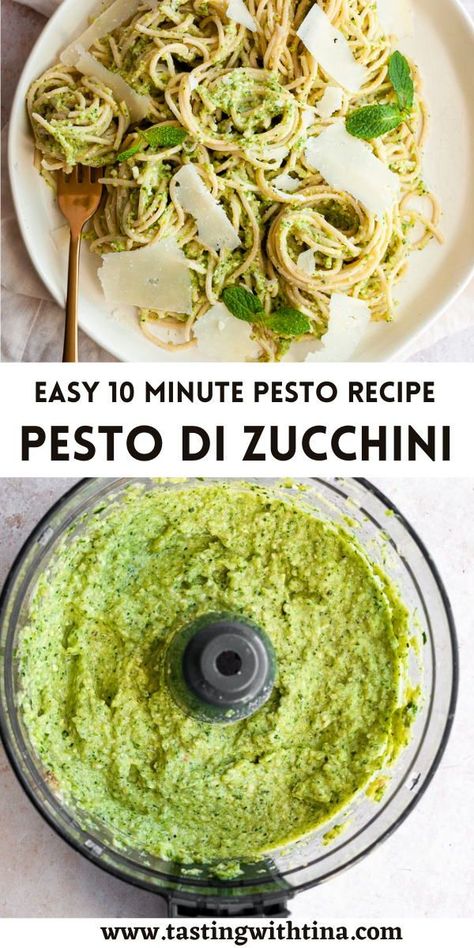 Easy Pesto Di Zucchini is a delicious twist on classic Italian pesto sauce. With fresh shredded zucchini, basil, and mint, this healthy pesto recipe is perfect for pesto lovers. Healthy Pesto Recipe, Veggie Recipes Sides, Zucchini Pesto Pasta, Italian Pesto, Healthy Pesto, Arugula Pesto, Pistachio Pesto, Easy Zucchini, Shredded Zucchini