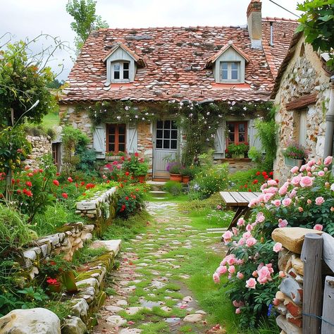 french_cottage_garden 15 English Cottages And Gardens, French Country Gardens, Cottage Garden Inspiration, Garden Inspiration Ideas, French Country Cottages, French Cottage Garden, Country Patio, Speaking French, British Cottage