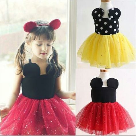 Super cute mini mouse dresses for toddlers♥ Mini Mouse Dress, Princess Girl Party, Baby Dress Diy, Mickey Mouse Dress, Mini Frock, Red Clothing, Mouse Dress, Dress Tutu