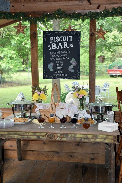 Bridal Shower Biscuit Bar, Biscuits And Gravy Bar, Bridal Shower Breakfast Bar, Breakfast Rehearsal Dinner, Baby Biscuit Bar, Brunch Bar Baby Shower Ideas, Biscuit Station, Biscuit Bar Brunch, Biscuit Bar Ideas