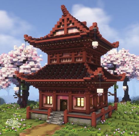 Chinese Building Minecraft, Samurai House Minecraft, Medium House Minecraft, Japanese Theme Minecraft, Japanese Style Roof Minecraft, Minecraft Japanese Bath House, Japanese Style Builds Minecraft, Japanese House In Minecraft, Minecraft Building Ideas Japanese House