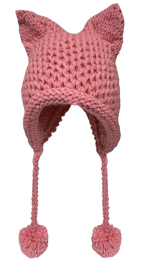 Cat Ear Crochet, Pink Cat Hat, Knit Caps, Understanding Women, Cat Eared Beanie, Cat Ears Hat, Ear Flap Hats, White Beanies, Cat Ear