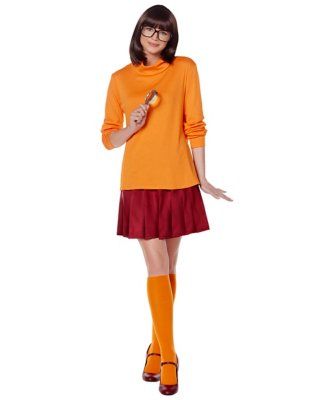 Ruh roh! Ready to solve some mysteries this Halloween? Dress up as the iconic Velma and you'll always be ready to take on the day. This officially licensed costume comes complete with a shirt, a skirt, glasses, and socks, so you can always play the part. Officially licensed Includes: Shirt Skirt Socks Glasses Turtle neck Long sleeves Material: Rayon, polyester, spandex, cotton Care: Hand wash Imported Note: Shoes and magnifying glass not included Marshmallow Costume, Halloween Costumes Ideas For Women, Detective Costume, Velma Costume, Scooby Doo Costumes, Velma Cosplay, Stranger Things Costume, Horror Costume, Steampunk Costume