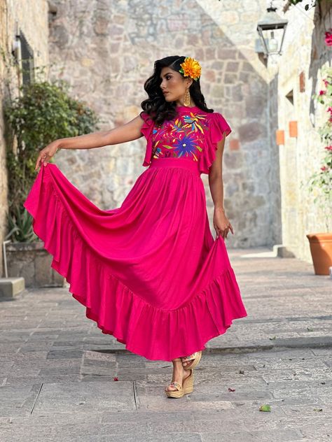 Farewell Fiesta, Mexican Dresses For Women, Dress Latina, Mexican Traditional Clothing, Mexican Fiesta Dresses, Dresses Gala, Latina Style, Hand Embroidered Dress, Traditional Mexican Dress