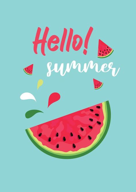 Hello summer. Watermelon Day. Leaflet, poster, banner, postcard, brochure design template. Slices of watermelon. The texture of a watermelon with bones. Vector illustration. Watermelon Logo, Watermelon Poster, Watermelon Day, Poster Banner, Animation Tutorial, Summer Watermelon, Hello Spring, Hello Summer, Brochure Design