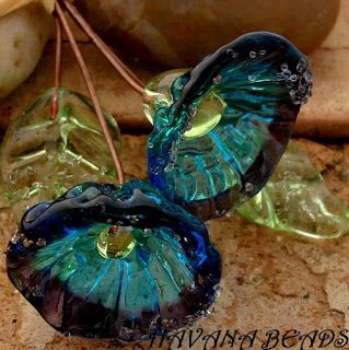 Aqua And Lavender, Lampwork Bead Jewelry, Two Flowers, Transparent Flowers, Lampwork Jewelry, Glass Jewellery, Silver Sparkle, Gorgeous Glass, Glass Flowers