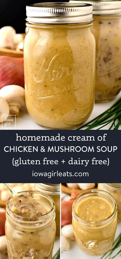 Chicken And Mushroom Soup, Homemade Cream Of Chicken Soup, Homemade Cream Of Chicken, Chicken And Mushroom, Dairy Free Cream, Mushroom Soup Recipes, Cream Of Mushroom Soup, Iowa Girl Eats, Cream Of Mushroom