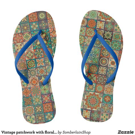 Vintage patchwork with floral mandala elements flip flops - Durable Thong Style Hawaiian Beach Sandals By Talented Fashion & Graphic Designers - #sandals #flipflops #hawaii #beach #hawaiian #footwear #mensfashion #apparel #shopping #bargain #sale #outfit #stylish #cool #graphicdesign #trendy #fashion #design #fashiondesign #designer #fashiondesigner #style Graphic Design Vintage, Mandala Elements, Antique Vintage Decor, Floral Sandals, Floral Mandala, Hawaii Beach, Hawaiian Beach, Hawaiian Beaches, Sale Outfit