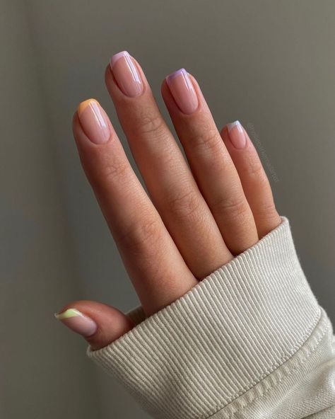 Hollie Barker on Instagram: “Pastel French ready for Spring 🌾💐🌸 Capri, Hyacinth, Glossify & Keylime from @glossifyofficial #loveglossify” Simple Gel Nails, Minimal Nails, Work Nails, French Acrylic Nails, Dream Nails, Fire Nails, Minimalist Nails, Chic Nails, Valentines Nails