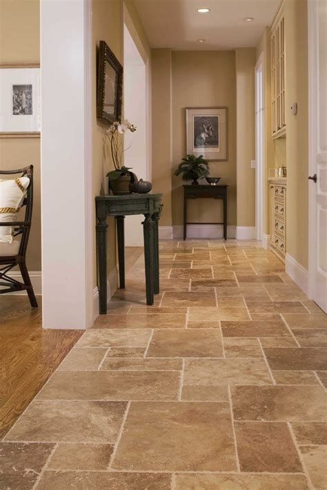 Tile Hallway, Kitchen Floor Tile Patterns, Wood Tile Floor Kitchen, Trendy Kitchen Tile, House Renos, Brown Tile, Entryway Flooring, Tiled Hallway, Entrance Way