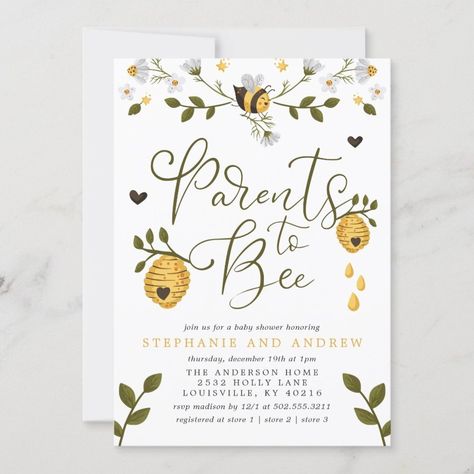 Parents To Bee Honeycomb Bumblebee Baby Shower Invitation  Zazzle Parents To Bee, Bee Baby Shower Invitations, Honey Bee Baby Shower, Baby Shower Theme Decorations, Bee Baby Shower Theme, Parents To Be, Mommy To Bee, Bumble Bee Baby Shower, Coed Baby Shower