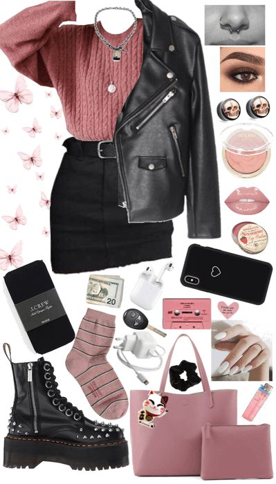 Black And Pink Outfit | ShopLook Dark Pink Aesthetic Outfit, Black Pink Outfits Inspired, Blackpink Concert Outfit Ideas Winter, Pink And Black Fall Outfits, Pink Black Outfit Ideas, Black Pink Fashion Outfit Ideas, Black Outfit Pink Accessories, Outfits That Go With Pink Hair, Dark Pink And Black Outfit