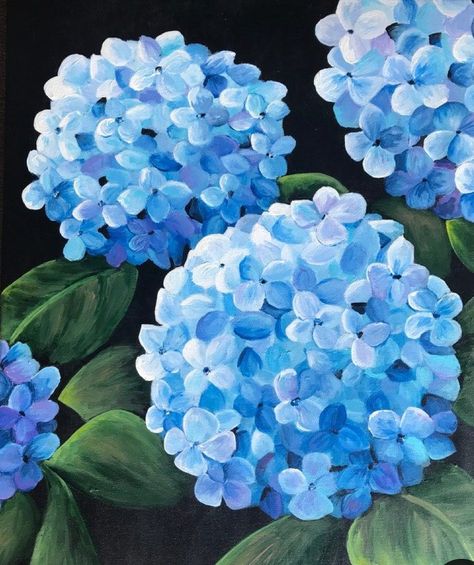 자작나무 그림, Painting On Canvas For Beginners, Hydrangea Painting, Blue Flower Painting, Painting Ideas For Beginners, Acrylic Painting Flowers, Flower Painting Canvas, Canvas For Beginners, Canvas Drawings