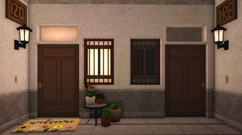 Bloxburg Apartment Ideas Exterior, Bloxburg Twitter, Bloxburg City Decals, Bloxburg City, Bloxburg Town, Nyc Townhouse, House Number Plates, Small Apartment Building, Japanese Town