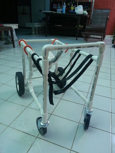 PVC Whole Body Dog Wheel-chair tutorial: 12 Steps Pvc Cart With Wheels, Pvc Pipe Art, Diy Dog Wheelchair, Pvc Joints, Pvc Crafts, Pvc Chair, Pet Store Ideas, Dog Wheelchair, Pvc Pipe Crafts